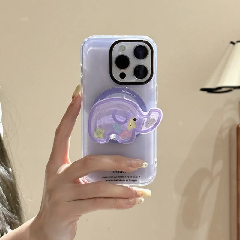 

Милый мультяшный слон, зыбучие пески, встряхивание для Magsafe Griptok, держатель для телефона, подставка для кольца на палец, поддержка IPhone 17, кронштейн для девочек