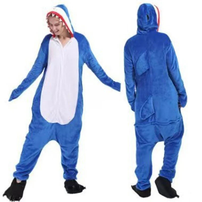 Piyama kartun hiu lucu piyama keluarga flanel Onesie abu-abu biru merah muda Halloween Kigurumi Hewan hiu dewasa uniseks piyama satu potong