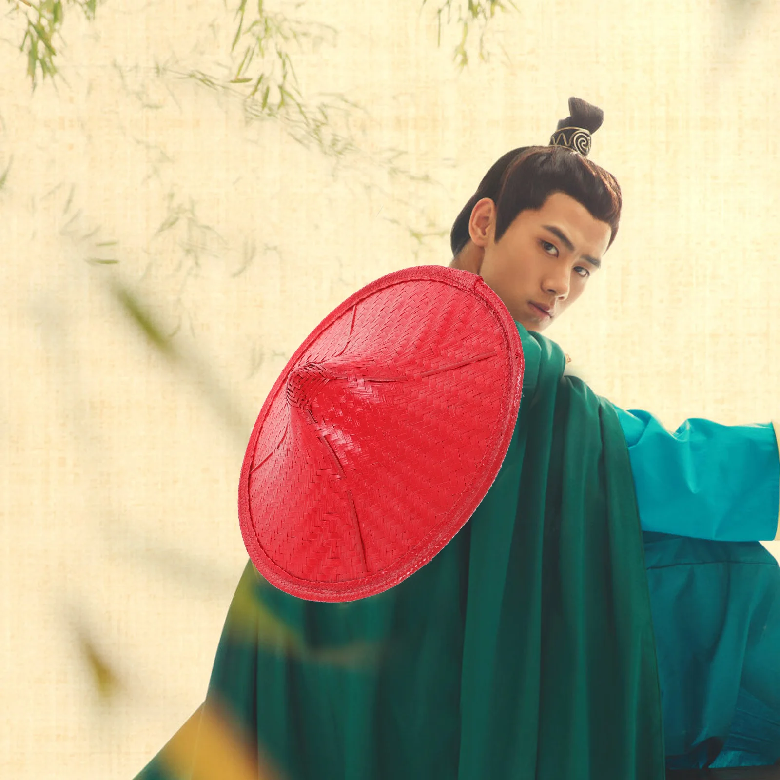 قبعة نينجا يابانية مخروطية الشكل من الخيزران لأداء مرحلة الحفلات والحماية من الشمس قبعة آسيوية مزخرفة خفيفة الوزن وقابلة للتعديل