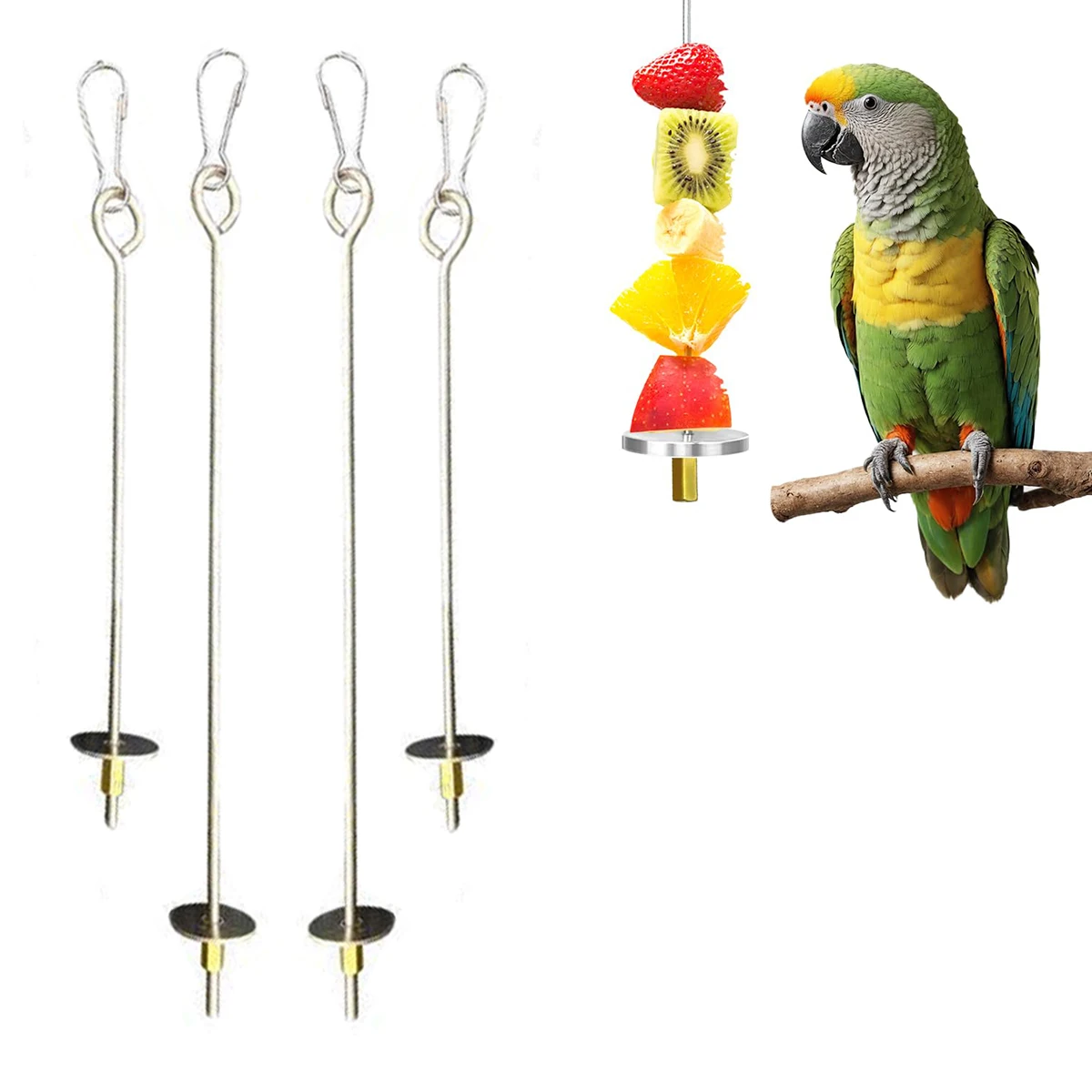 Stainless Steel Bird String Parrot Bird Fruit Fork Bird Food Rack Bird Supplies Accessories String Foraging Toys