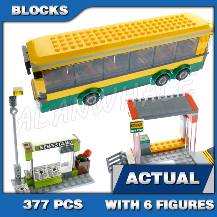 

377pcs City Bus Station Waiting Area Newsstand Streetlight Bike Stand 02078 Building Block Toys Compatible With Model
