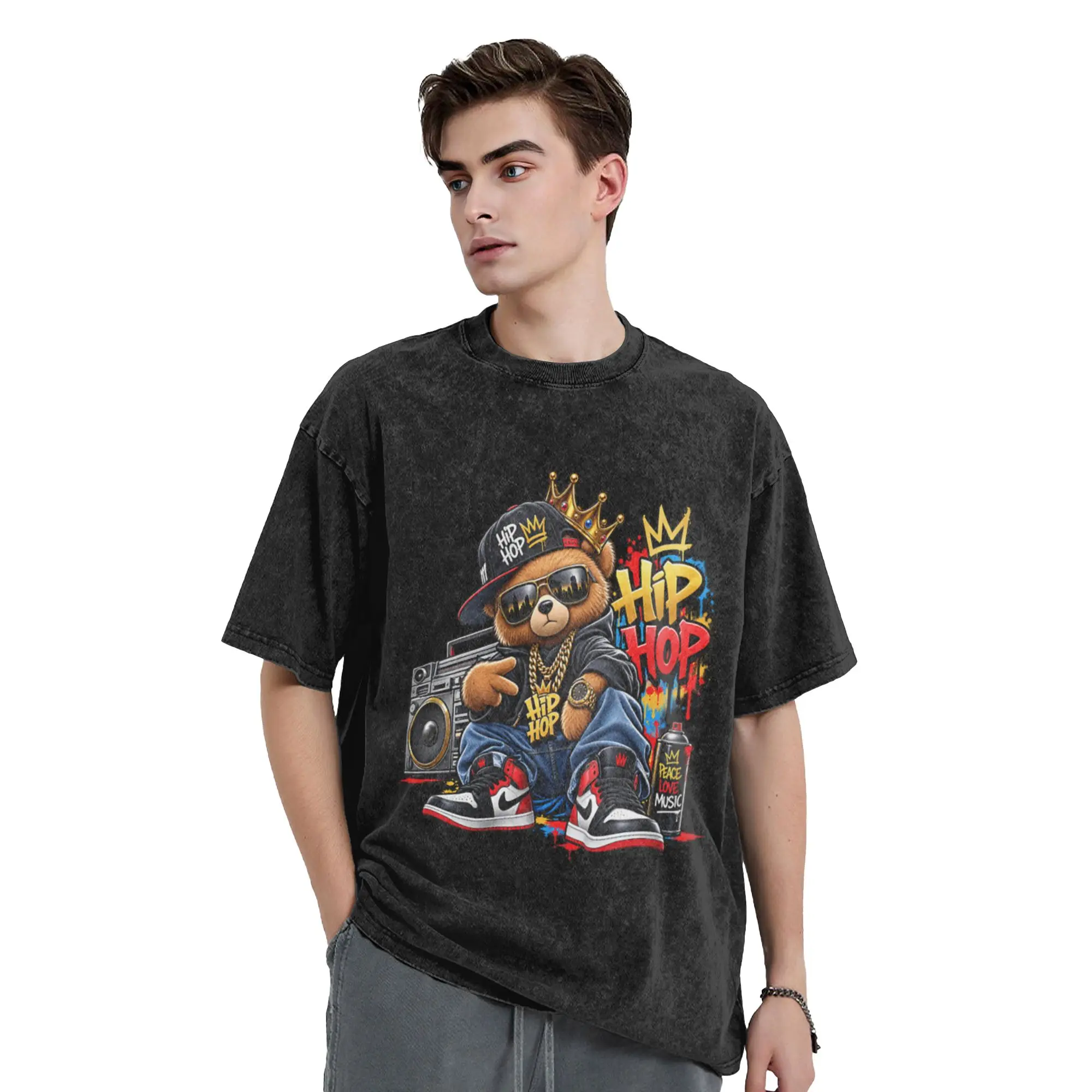 HIP PEACE LOVE MUSIC Classic Cool A Vintage Oversized Cotton Unisex T-Shirts