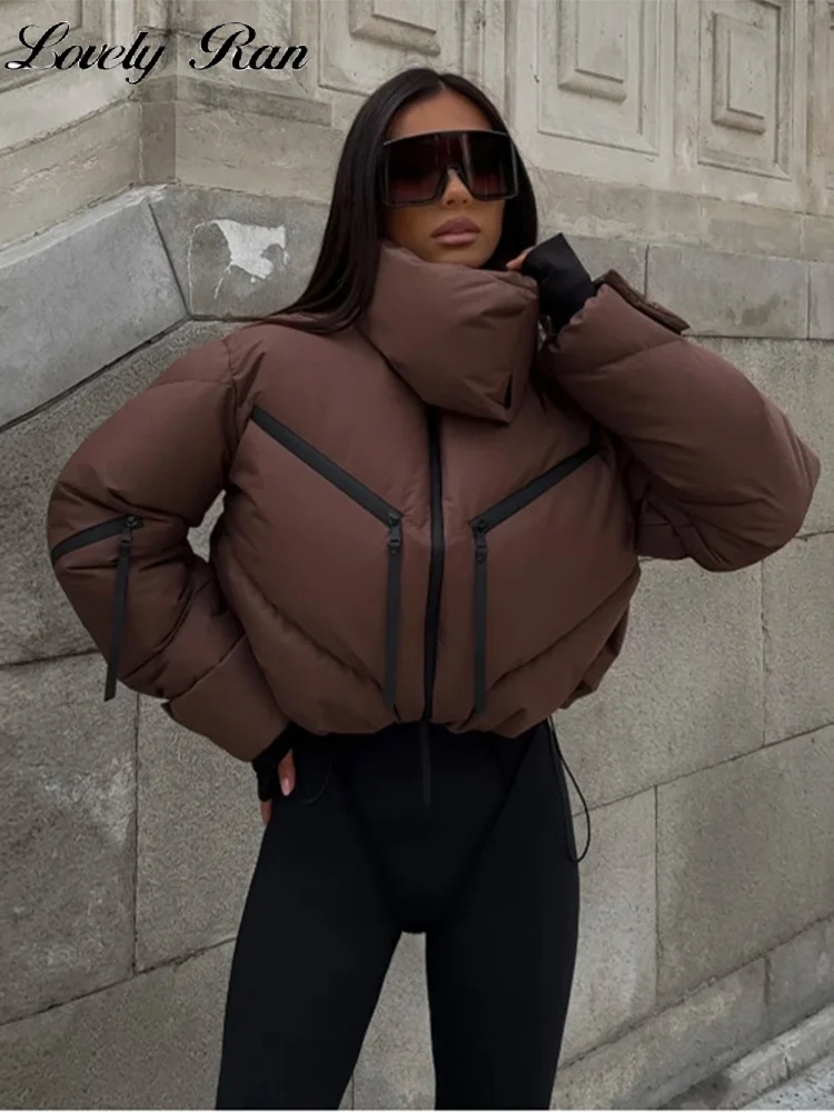 Abrigo corto de algodón grueso para mujer, chaqueta de manga larga con cremalleras y bolsillo, prendas de vestir para mujer, chaqueta de Otoño Invierno 2025