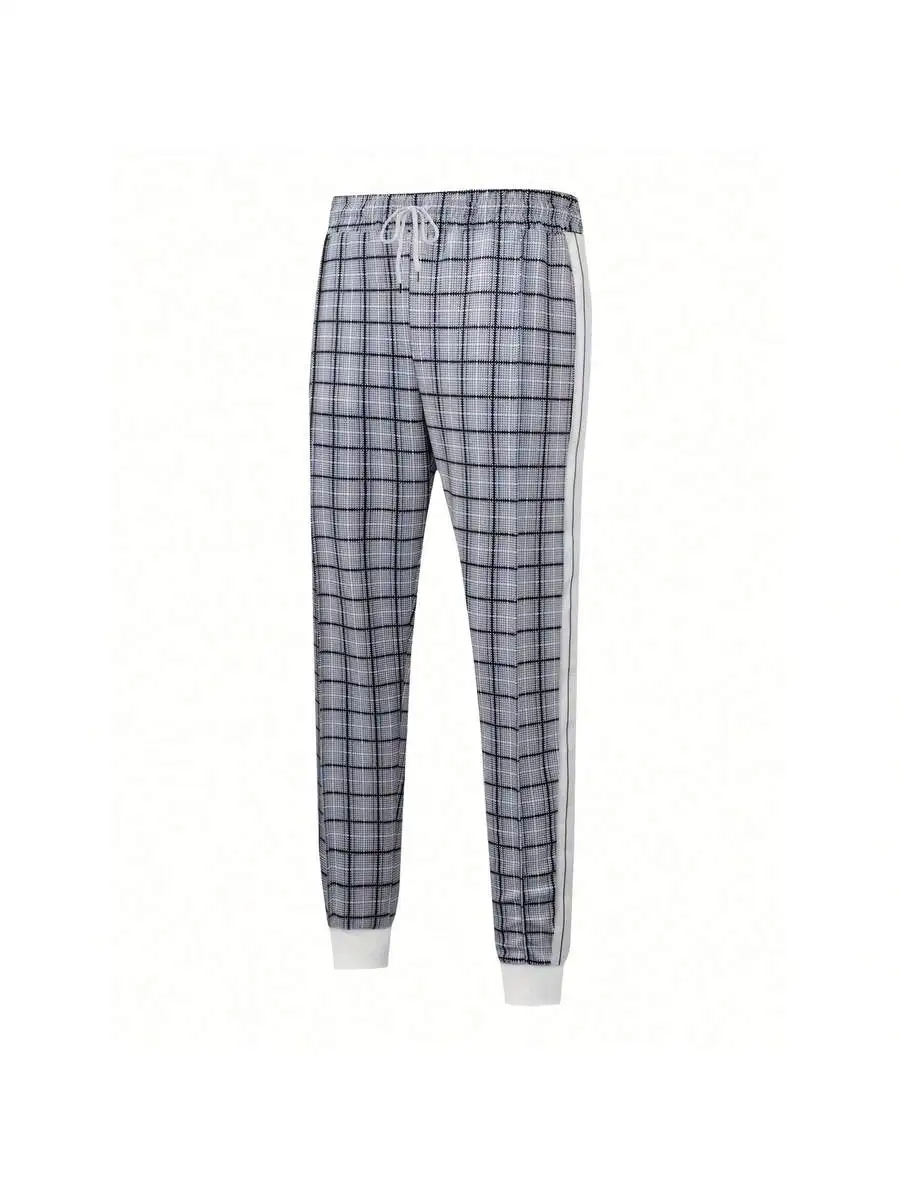 

Mens Plaid Casual Two-Piece Sportswear Set With Full Zip Jacket And Elastic Cuff Joggers