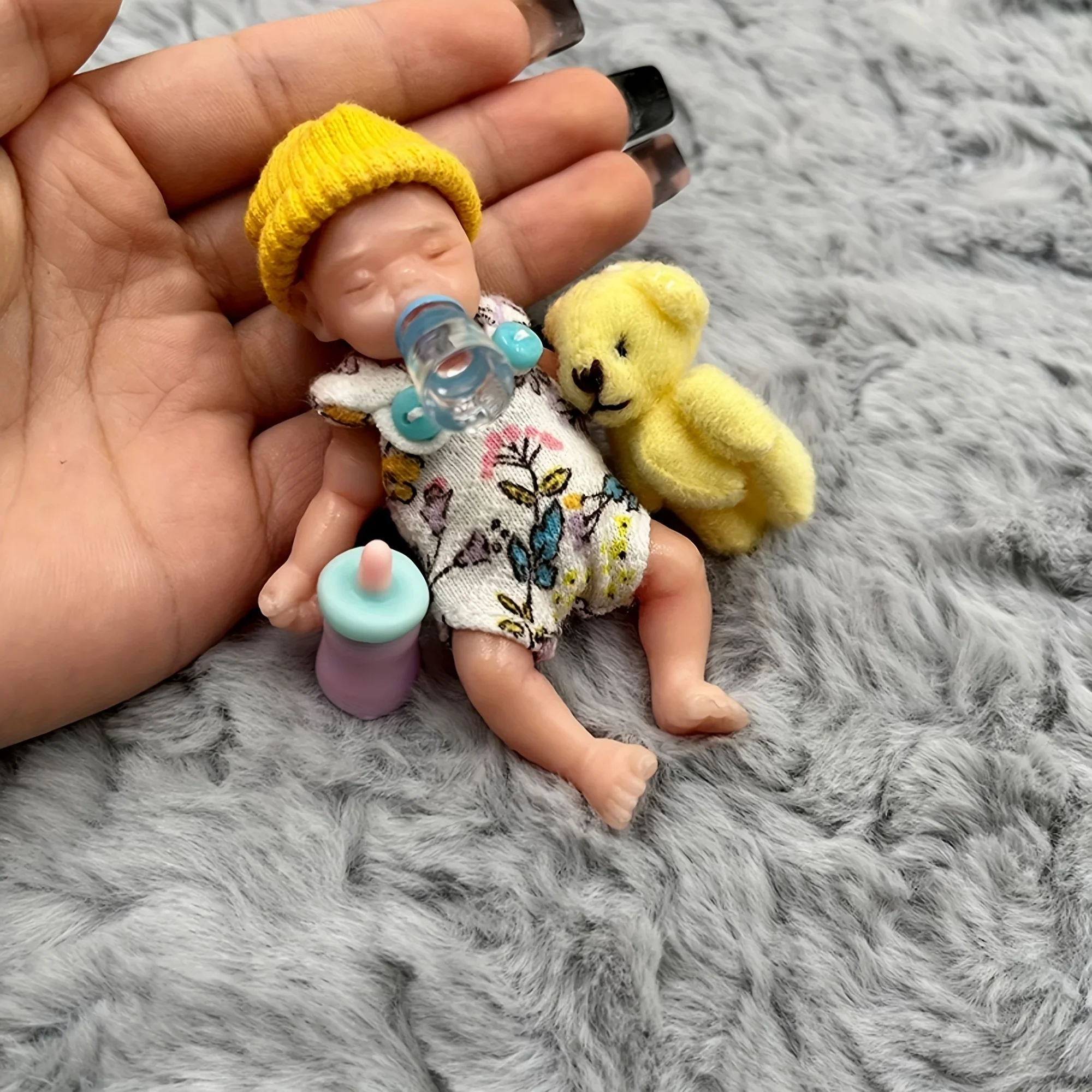 

Mini Rebirth Doll, 3.15 Solid Silicone, Handmade Art Toys, Palm Size Collectible Statue, Doll House Accessories