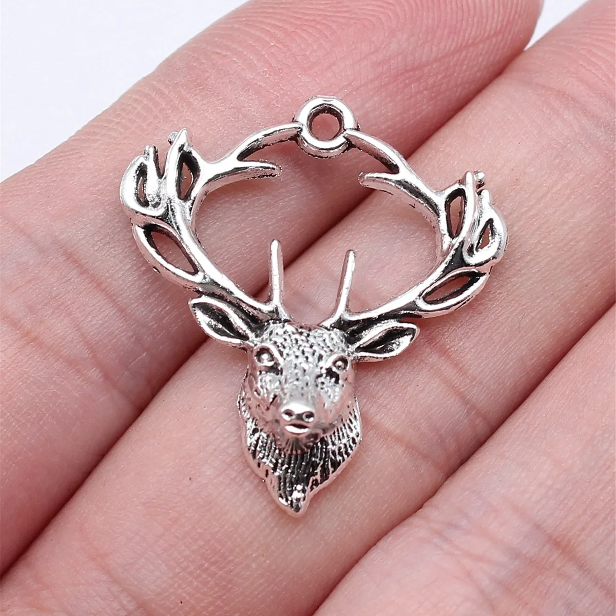 WYSIWYG 10pcs 28x26mm Antique Silver Color Deer Head Charms Pendant For DIY Jewelry Making Handmade Jewelry Craft Findings