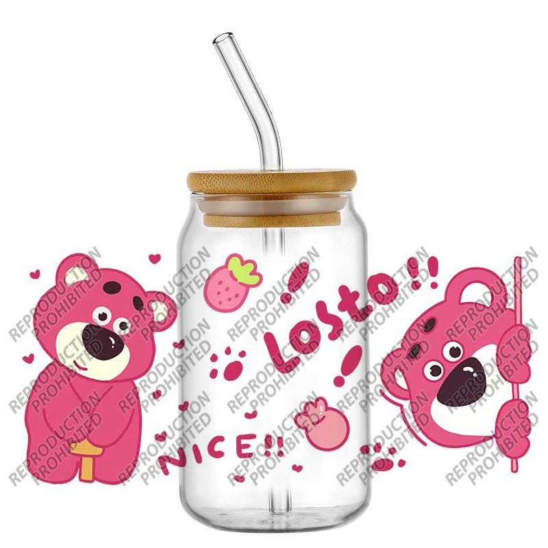 

Exclusive Disney Strawberry Bear Waterproof DIY Decals 3D Transfers Stickers 16oz UV DTF for Glasses cup Wraps