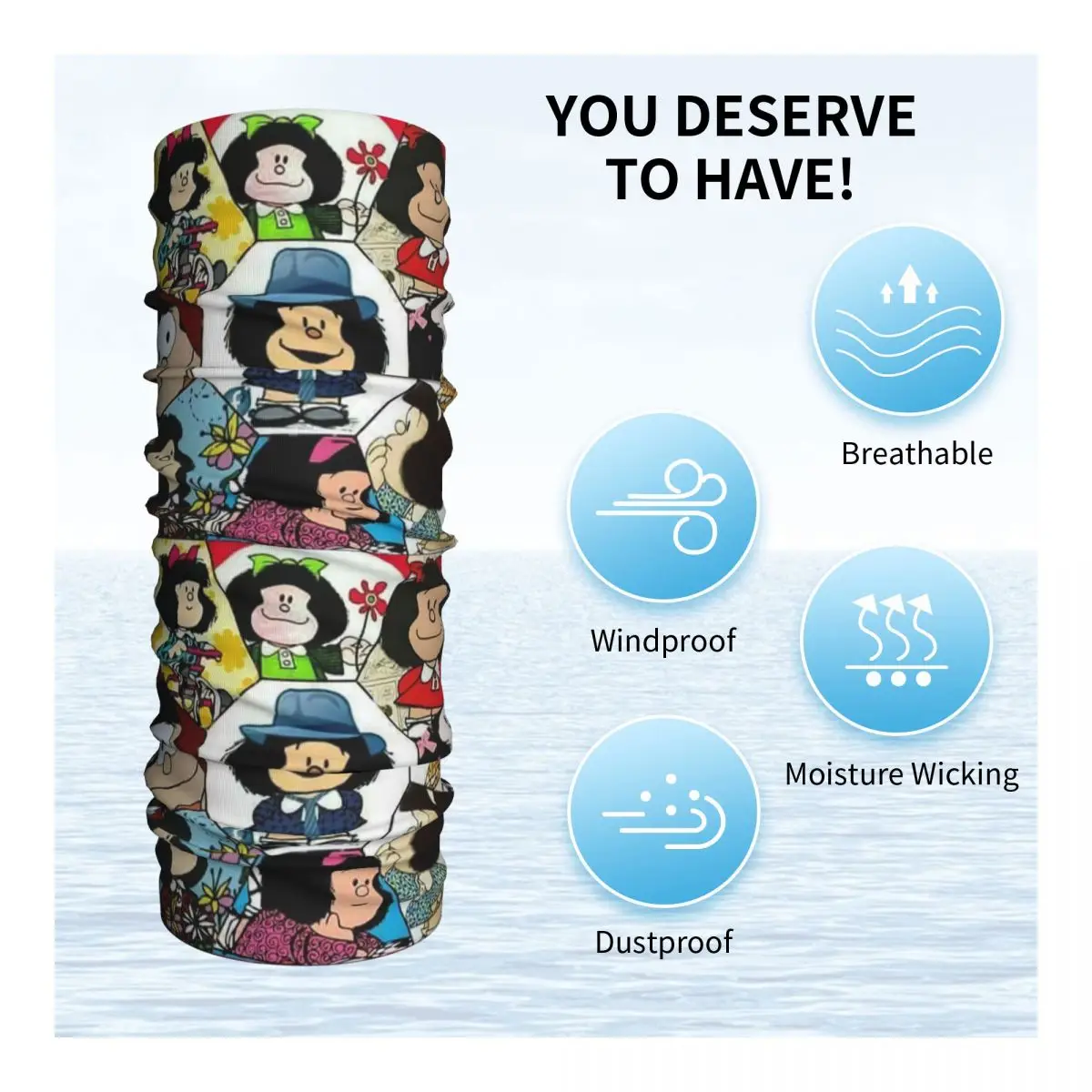 Custom Mafalda Collage Winter Headband Neck Warmer Women Ski Camping Tube Scarf Cartoon Manga Quino Comic Face Bandana Gaiter