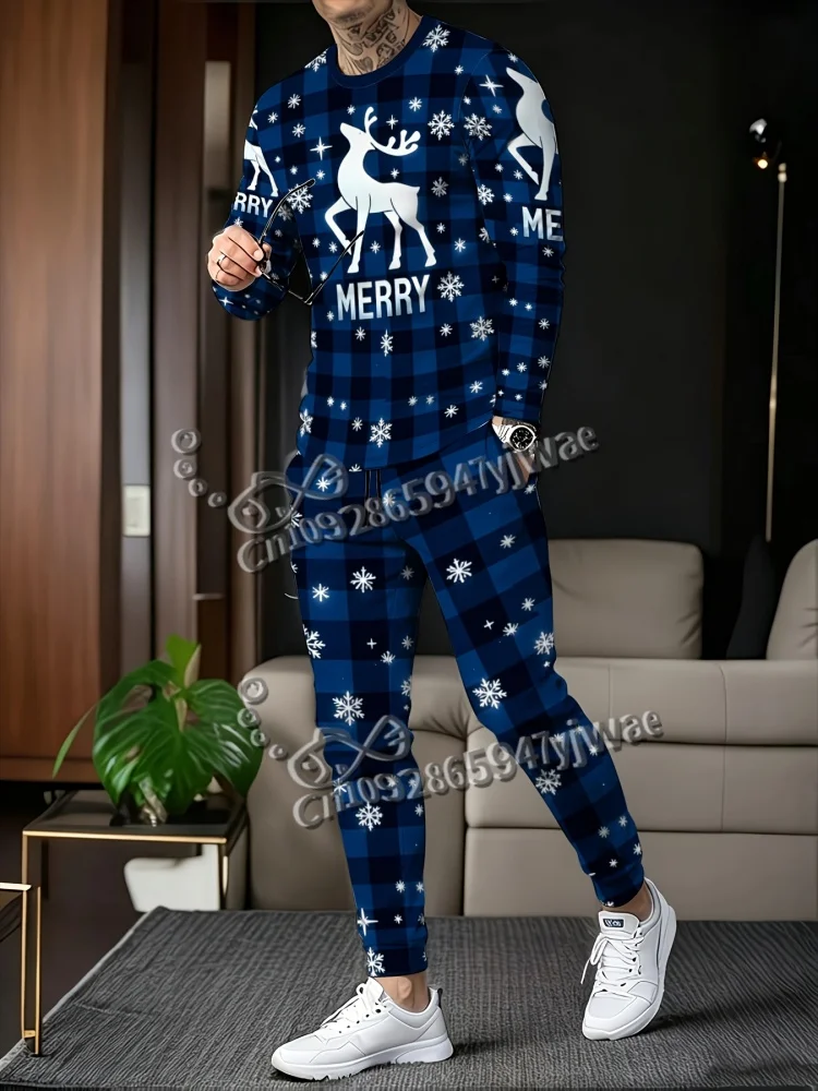 Red Black Grid Elk Print Christmas Outfit Autumn Winter Kid Adult Long Sleeve Shirt Trouser Set Merry Christmas Gift 2 Piece Set 2
