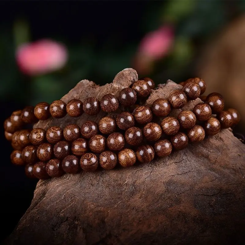 Natural Wooden Bead Bracelets for Women and Men Sandalwood 8mm 108 Mala Round Beads Buddhist Prayers Meditation Elastic Bracelet
