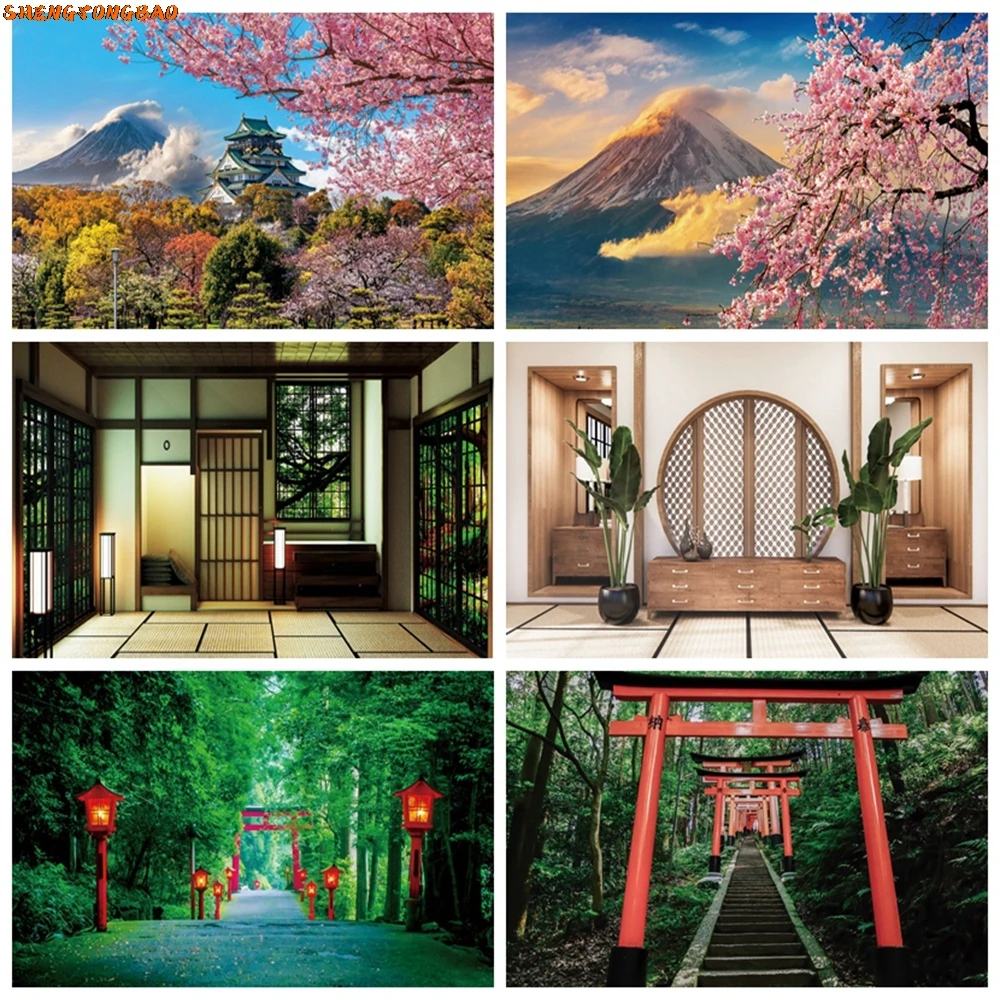 

Japan Landscape Backdrop Japanese Cherry Blossoms Mount Fuji Scenery Living Room Photography Background Decor Photo Studio Props