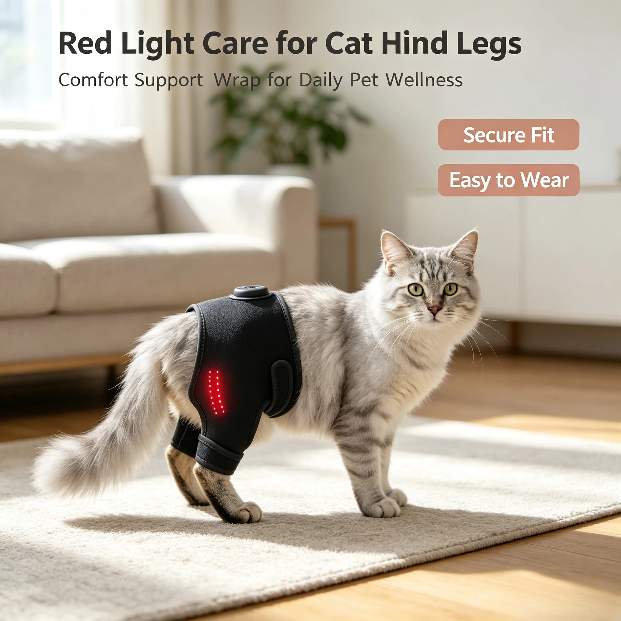 Adjustable Pet Hindquarter Light Therapy Wrap, Red Light Warmth Hip Support for Feline Joint Daily Care