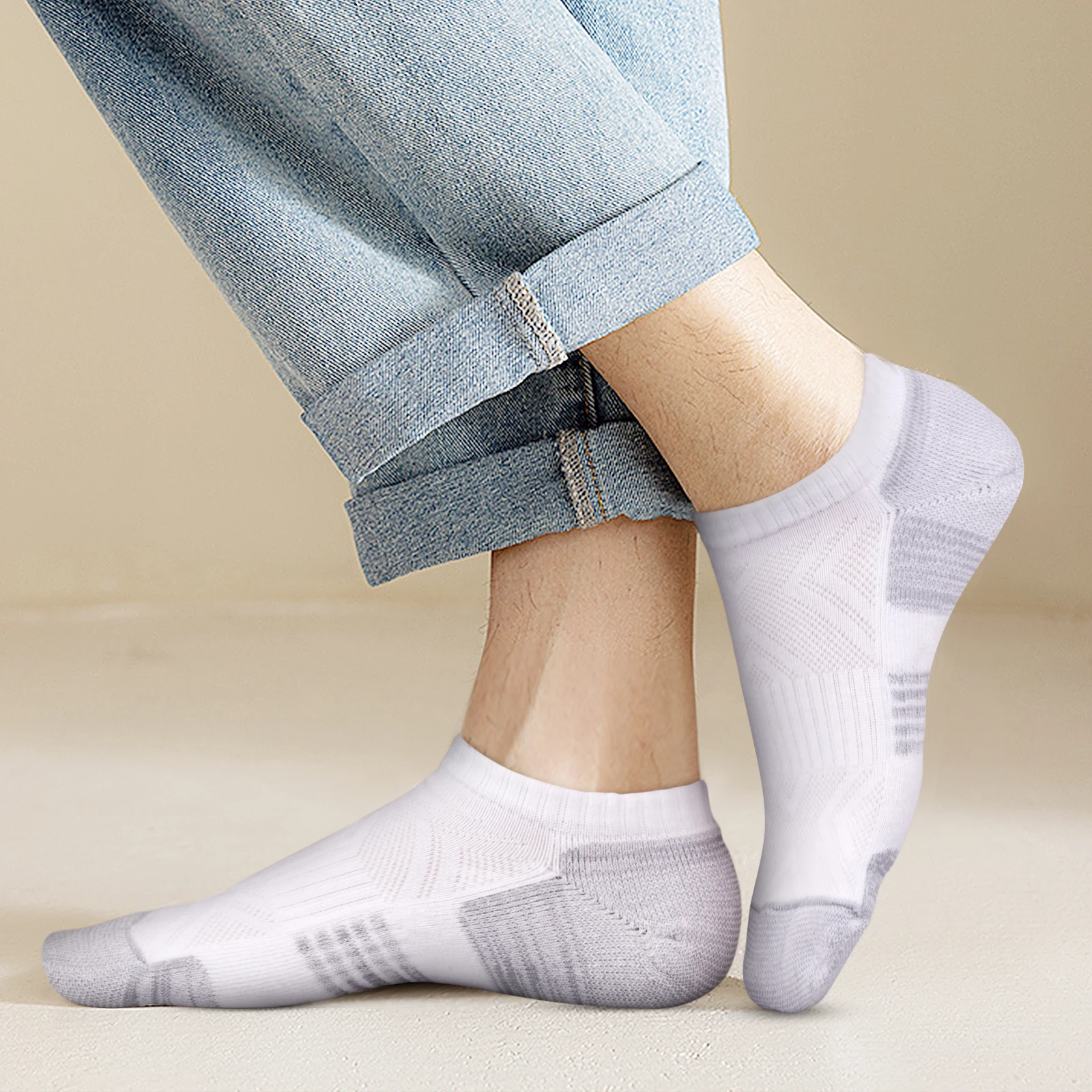 Yuedge Herren Söckchen 5 Paar niedrig geschnittene Baumwolle gepolstert Docht wirkung atmungsaktive sportliche Laufsport socken