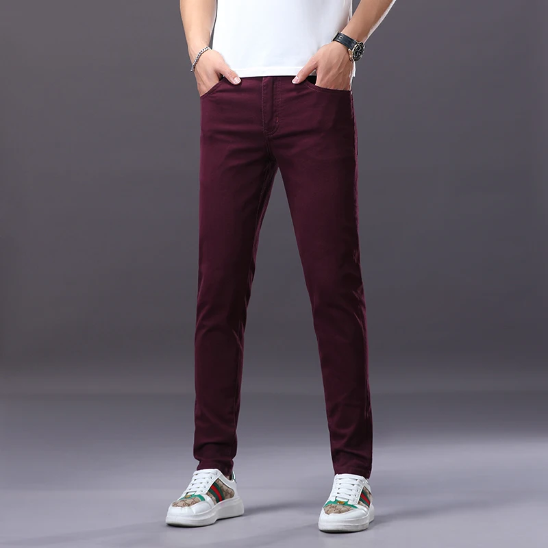 

CJ168 High-grade solid colour jeans men's tide five trousers straight stretch Slim small straight leg