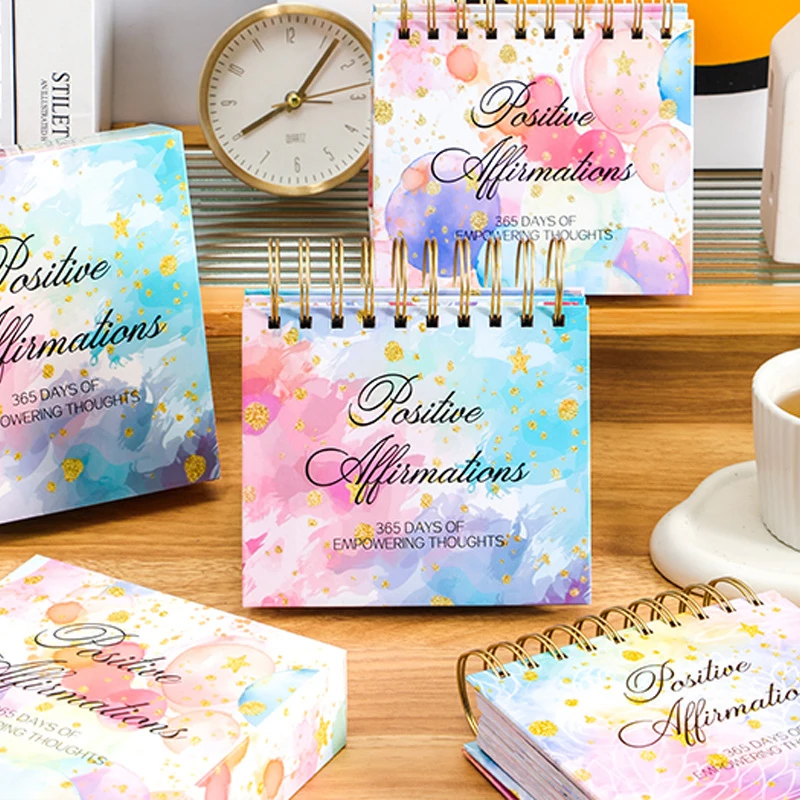 2025 Colorful Calendar Standing Flip Coil Desktop Calendar With Inspirational Quotes Color Inner Pages Calendar Home Decoration