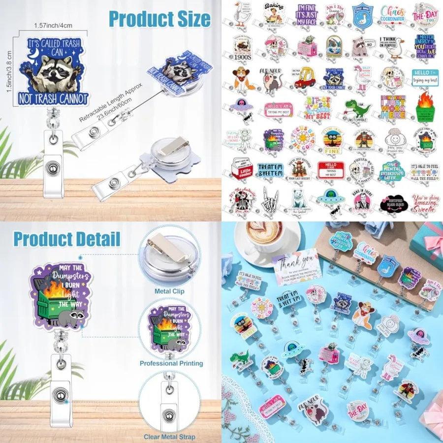 

48 Pcs Funny Badge Reels Bulk Cute Retractable ID Holder Clip Name Tag Badge Reels Funny Nursing Gifts for Medical Staff s Doct