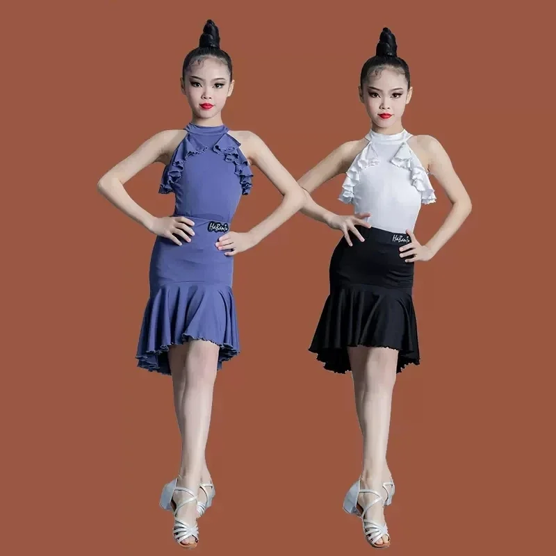 

Детское платье для латинских танцев для девочек, профессиональное танцевальное платье, летнее стильное балетное платье, тренировочное платье