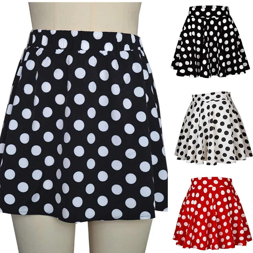 Women Ladies Mini Girl Short Skirts Clothes Clothing Casual Polka Dot Leisure Print Red White Black Skirts Tutu Sundress