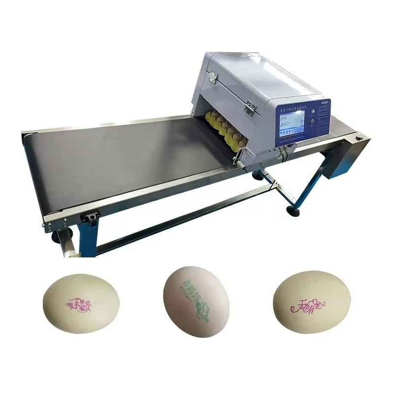 طابعة بيض الدجاج العمل المستقرة آلة ترميز تاريخ انتهاء الصلاحية الأوتوماتيكية 20 صينية/دقيقة نظام الحبر سريع الجفاف 304 SS البناء