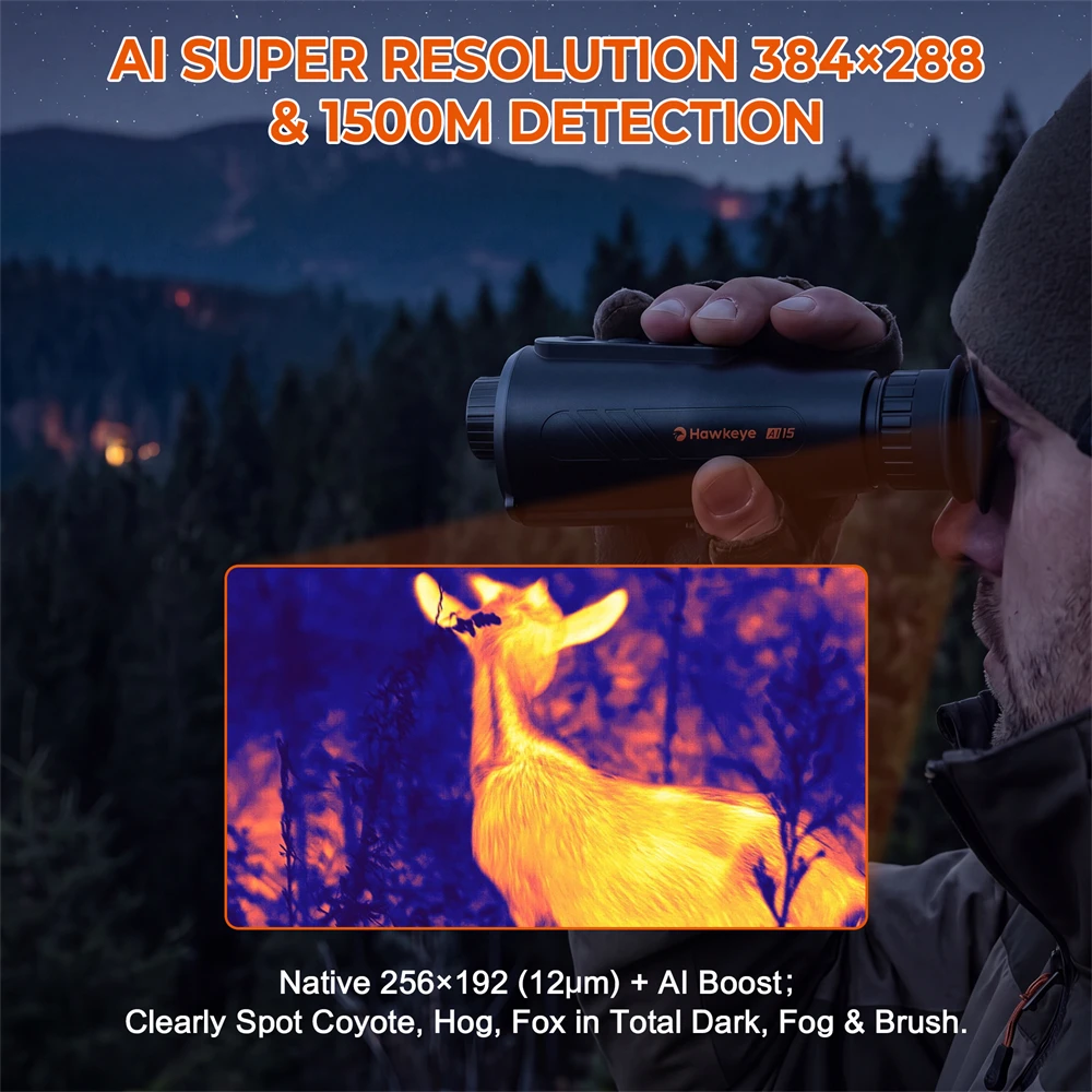 8X Digital Zoom Infrared Thermal Imaging Monocular Night Vision Goggles AI Super-resolution 384*288 Type-C for Hunting, Exploration,Rescue