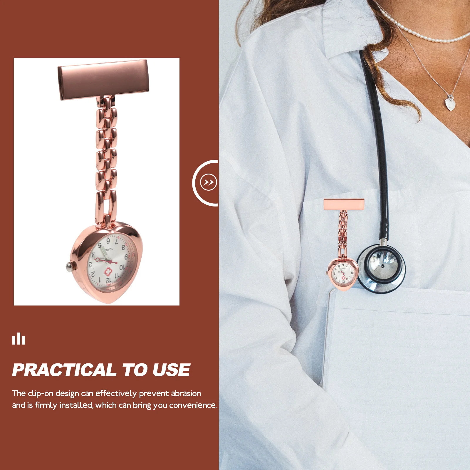 

1Pcs Practical Heart-Shape Alloy Nurse Pocket Watch Durable Clip-on Hanging Chest Watch Large Dial Quartz for Nurses