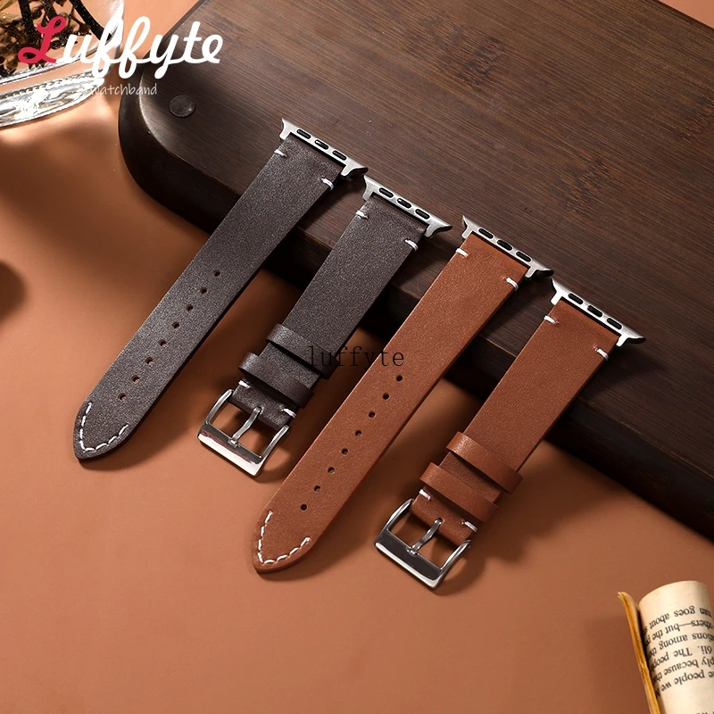 Ремешок кожаный для Apple Watch 49 45 44 42 41 40 38 мм, деловой браслет для IWatch Ultra 2/1 SE SE2 Series 9 8 7 6 5 4 3