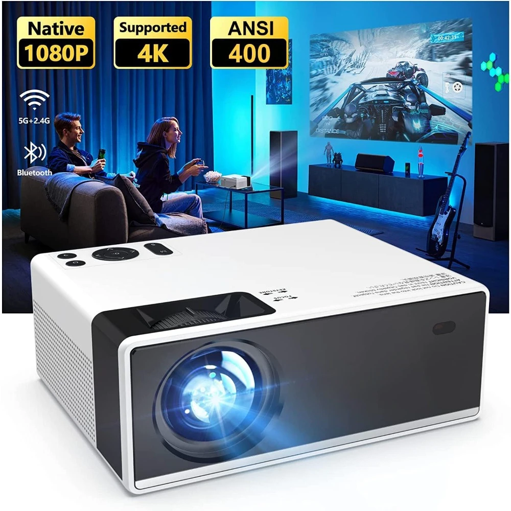 Projector with WiFi and Bluetooth, Outdoor Portable 4K Support Projector 18000L HD 1080P Max 300