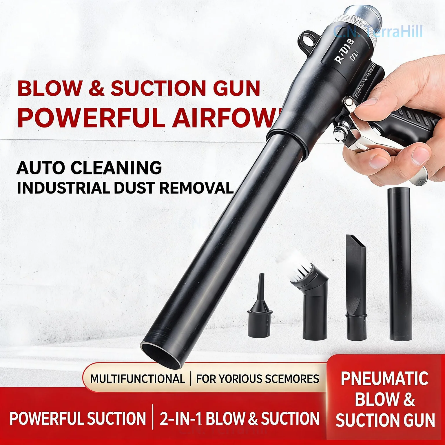 Pneumatic Vacuum Cleaner Blower Suction Gun 2-in-1 Air Duster Industrial Air Blow Gun for Workshop Cleaning