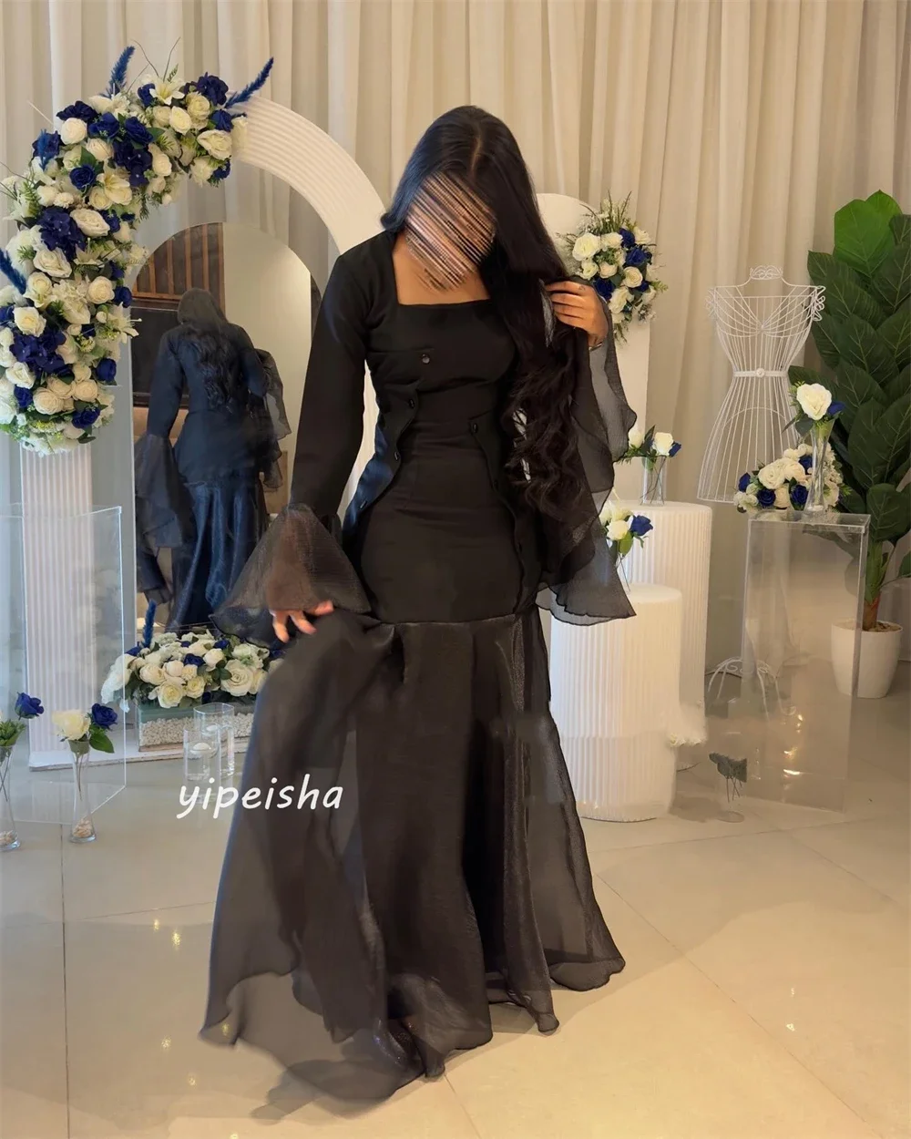 Customized Prom Gown Jersey Draped Ruffles Ruched Evening A-line Square Collar Exquisite High Quality Occasion Gowns Long Dress