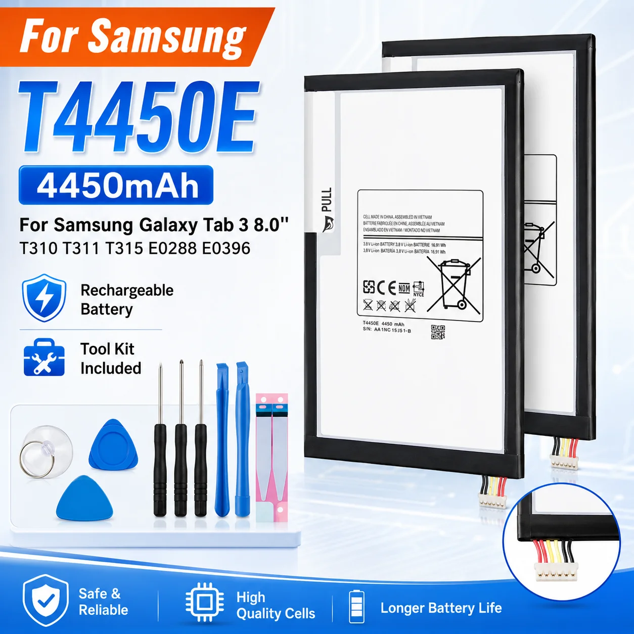 Replacement Battery T4450E 4450mAh for Samsung Galaxy Tab 3 8.0 T310 T311 T315 SM-T310 SM-T311 Stable Power Cell High Capacity