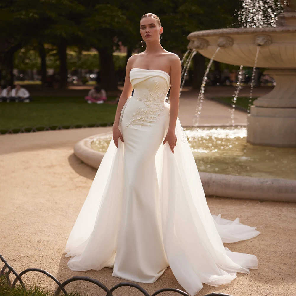 

Mordern Customized Mermaid Wedding Dress With Lace Appliques Detachable Train Bridal Dresses robe mariee sirene vestido de novia