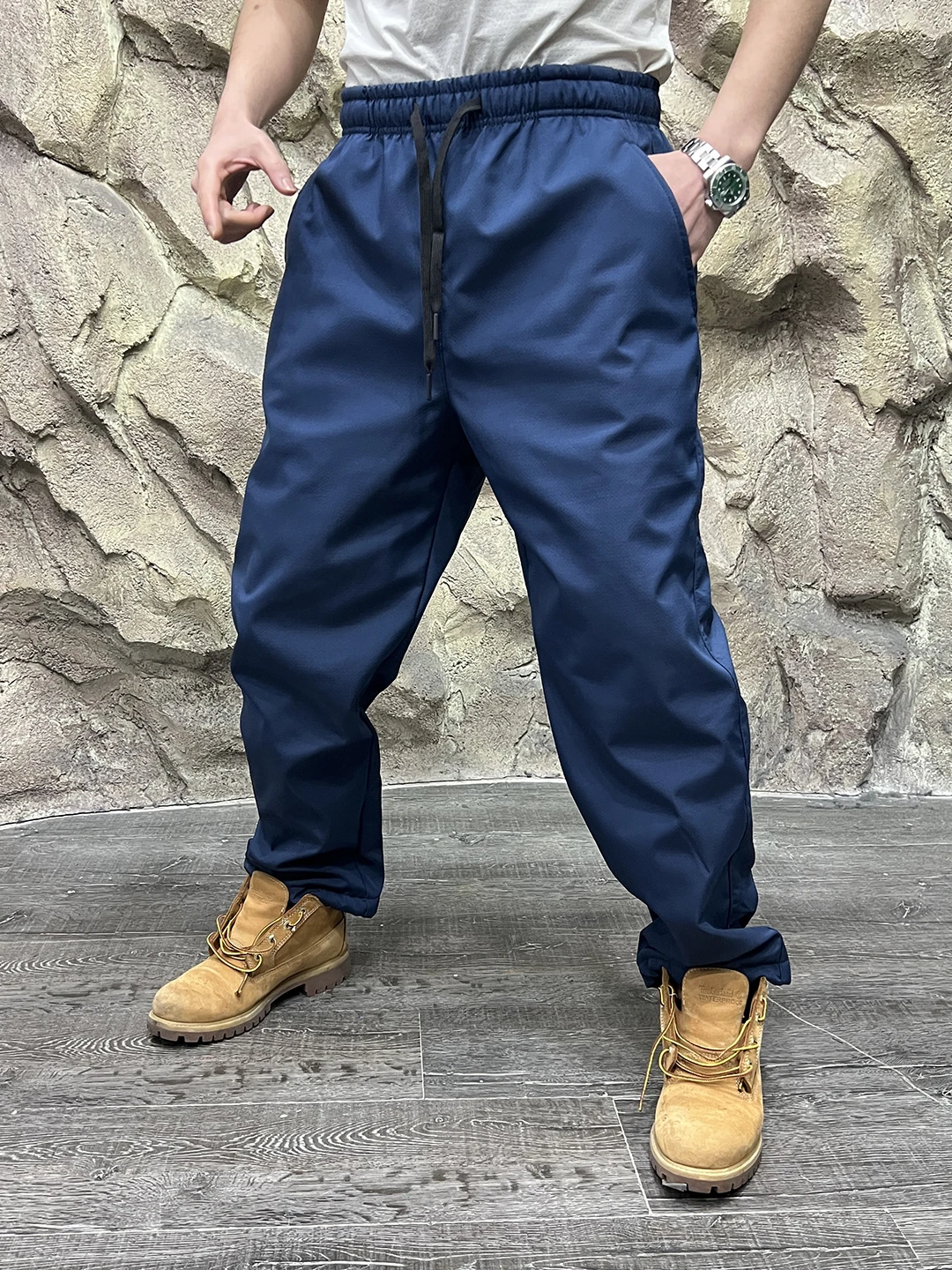 

Outdoor Thiened Fce Winter Windproof Waterproof Elastic Waist Straight Leg Casual Pants Men's Long Trousers Leisure Wear