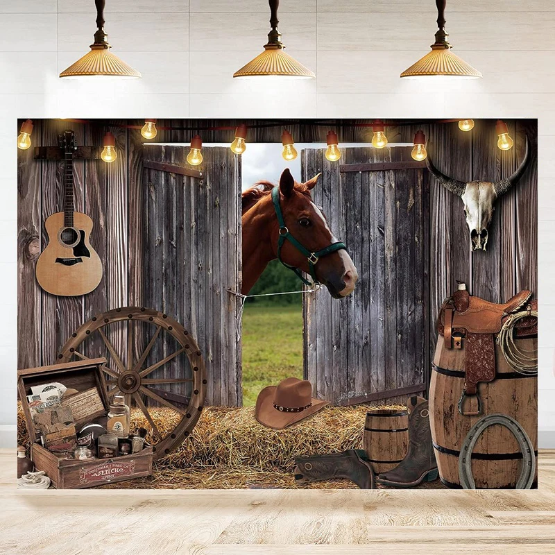 Western Cowboy Photography Backdrop Rustic House Barn Party Wild Rodeo Background Party Supplies Birthday Decoration Banner