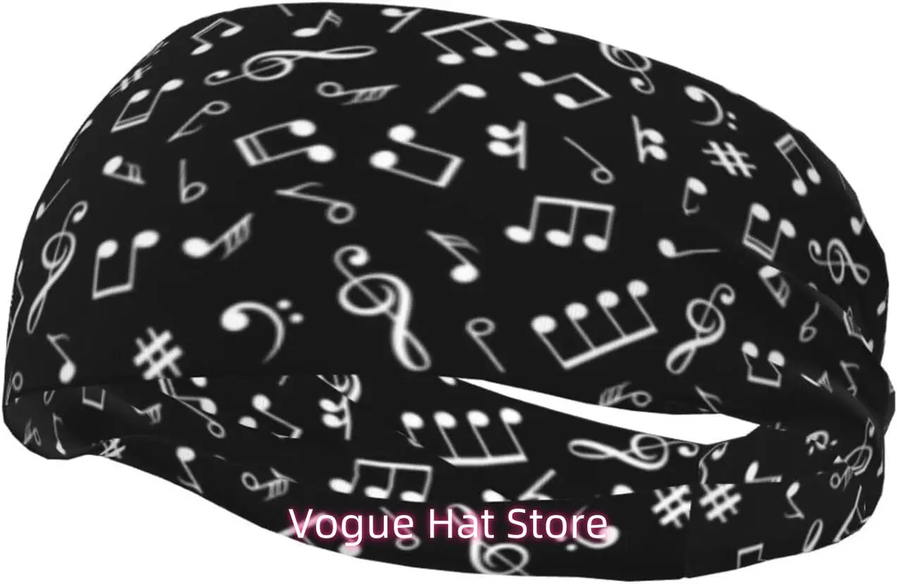 

Music Notes Wide Headbands,Fashion Hair Bands Yoga Running Sports Workout Gym Stretchy Turbans for Women Men
