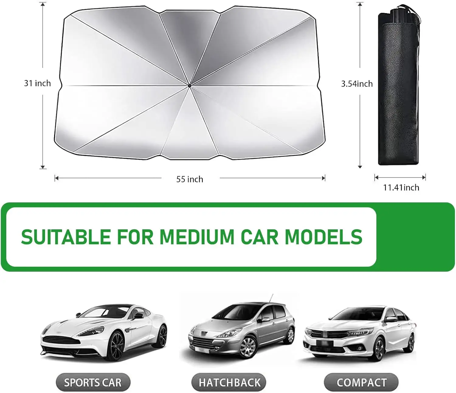 Pack-1 Car Windshield Sunshade, 57 x 31.1 Foldable Portable Heat Shield for Blocking UV, Quick Open and Close Interior Anti-Agin