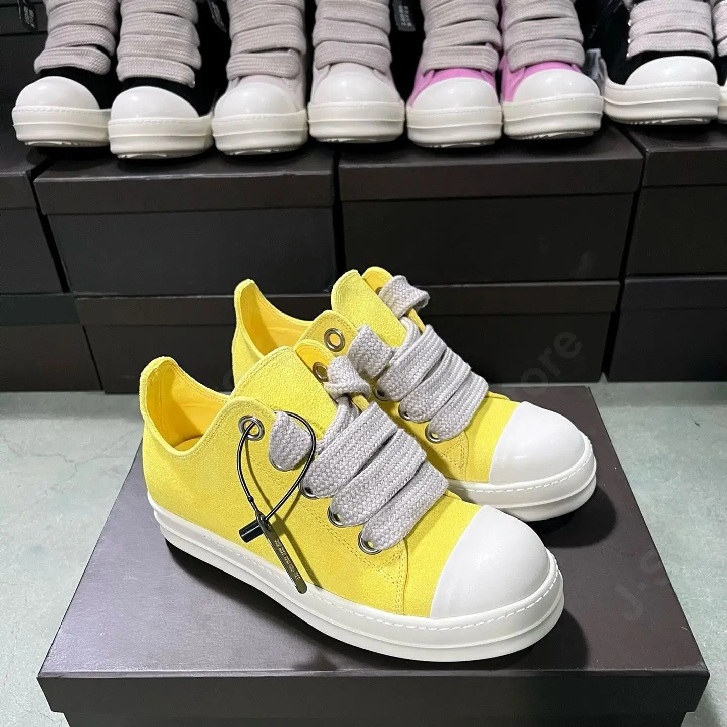 Ricks Men Shoe Yellow Suede Shoes Low Top Casual Shoes Owens Sneaker Leather Jumbo Laces Owen Women Sneakers Cow Suede Flat Shoe