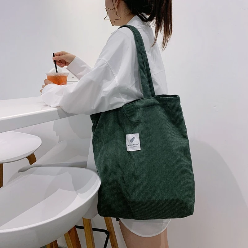 Corduroy Shopping Bag for Women 2024 Female Girls Casual Handbags Soft Reusable Fabric Affordable Shopper Shoulder Totes Bags