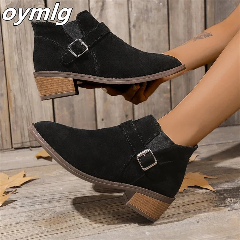 2024 Winter New Women's Suede Fashion Boots Coarse Heel Short Tube Large Size Women's Boots platform boots