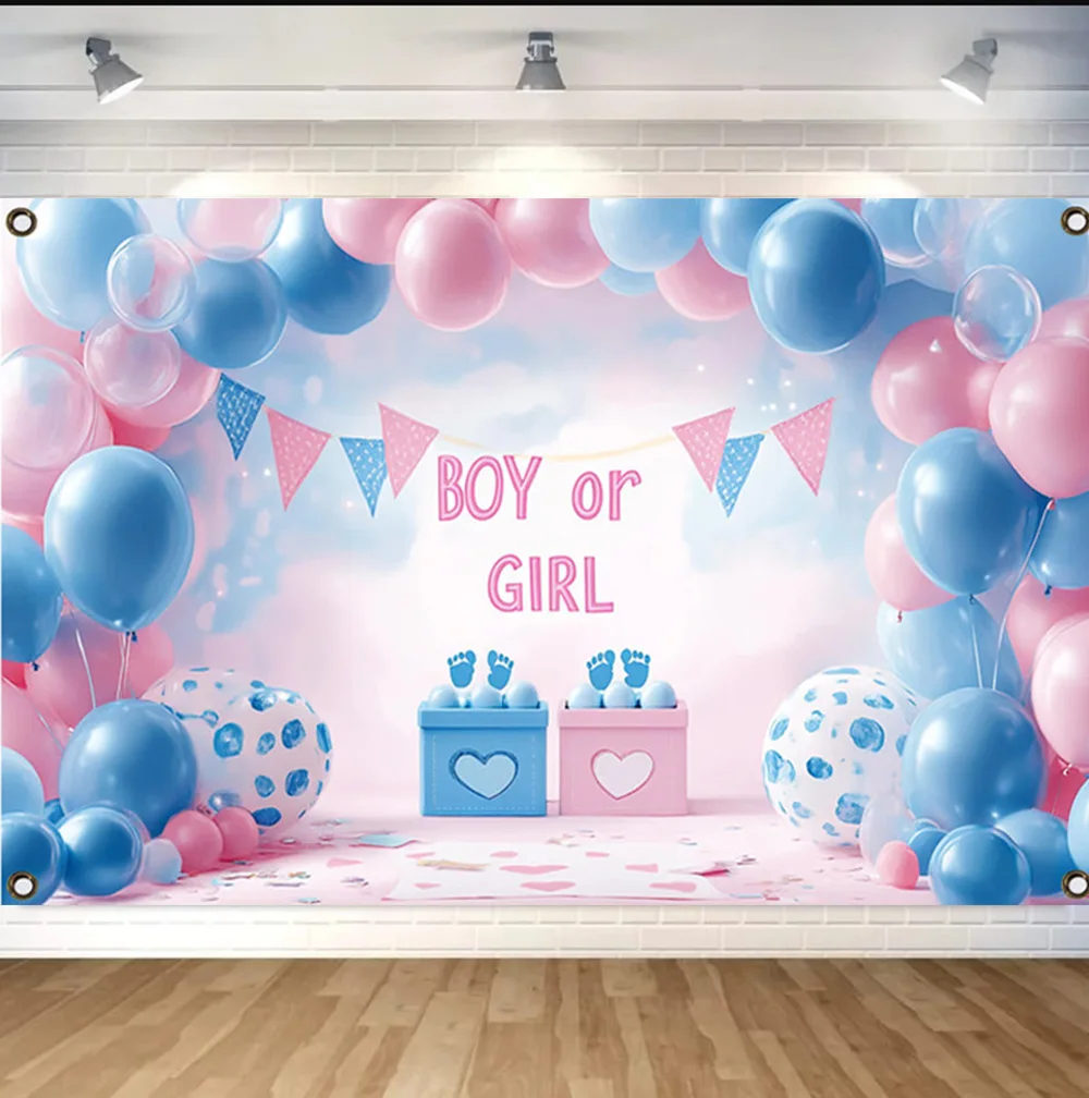 Gender Reveal Backdrop Photocall Ggender Reveal Party Banner Background Happpy Birthday Pary Decor Kids Boy Girl Baby Shower