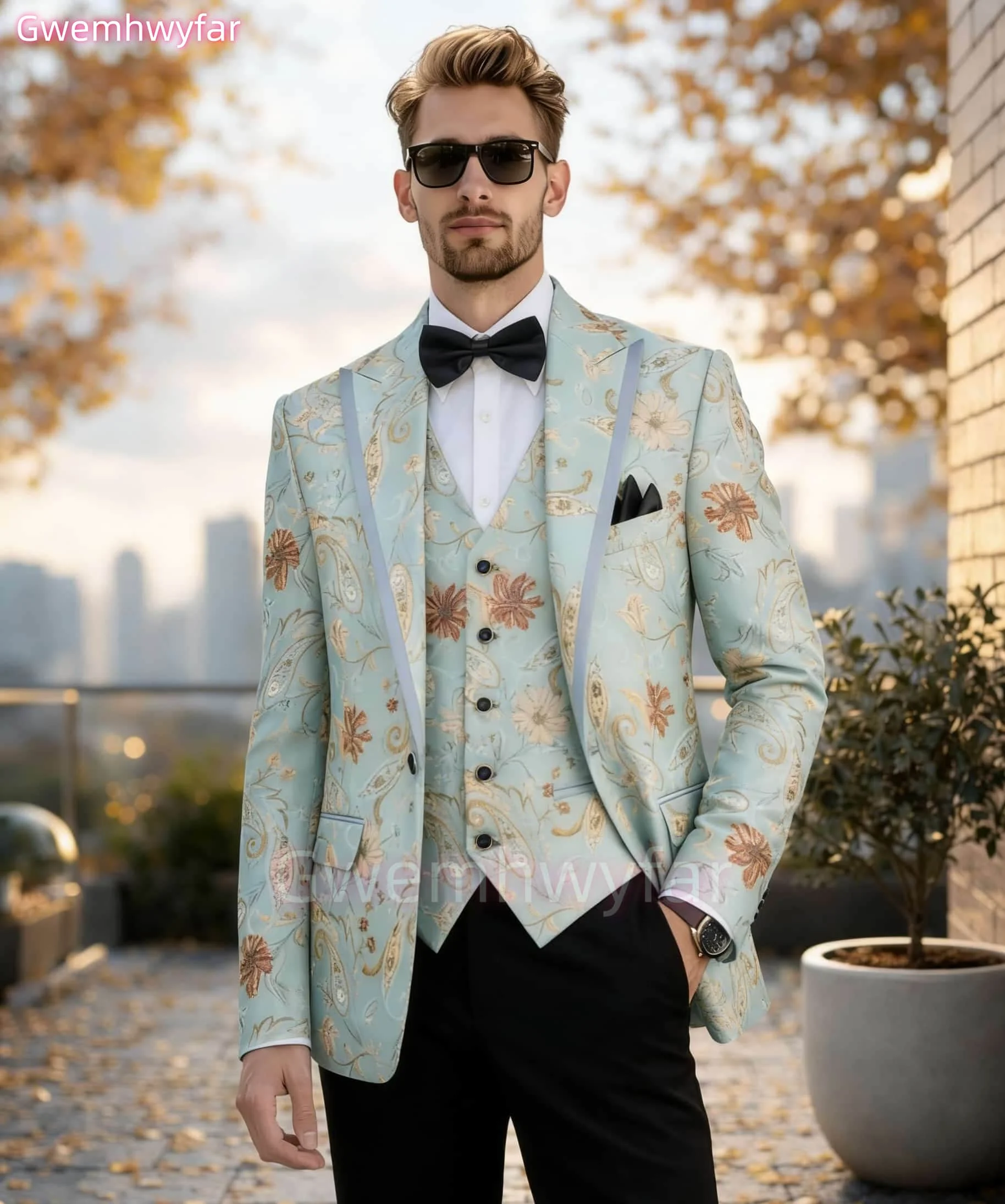 Gwenhwyfar Men's Wedding Suit 2026 Italian Design Custom Smoking Tuxedo Jacket 3-piece Set (Coat Vest Pants) Men's Groom