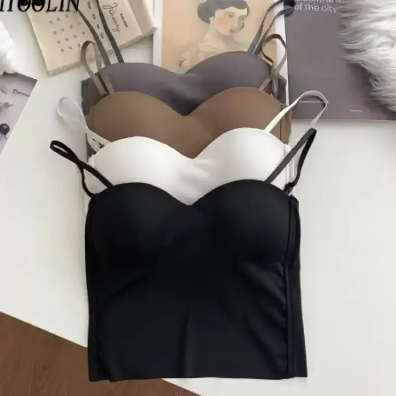 hin Section Double Straps Solid Color Suspenders Hot Girls Inside Sports Vest Sexy Outer Wear Bottoming Slim Women