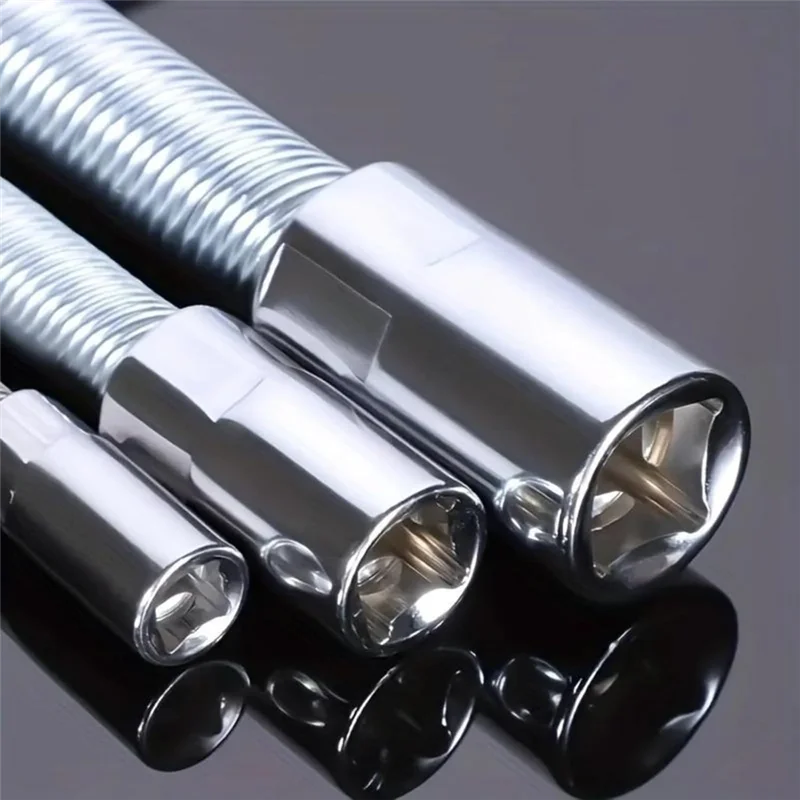 

THIVN-Universal Electric Wrench Socket 3 Counts Bendable Flexible Shaft Steel Bit For Electric Drill 1/4 3/8 1/2 Sizes