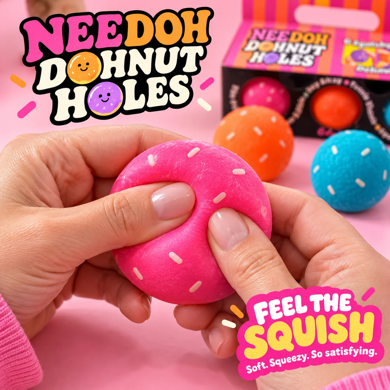 NEEDOH Dohnut Holes Squishy Stress Relief Balls Soft Squeeze Fidget Toys Sensory Desk Toys for Adults Office Relaxation Gift Set