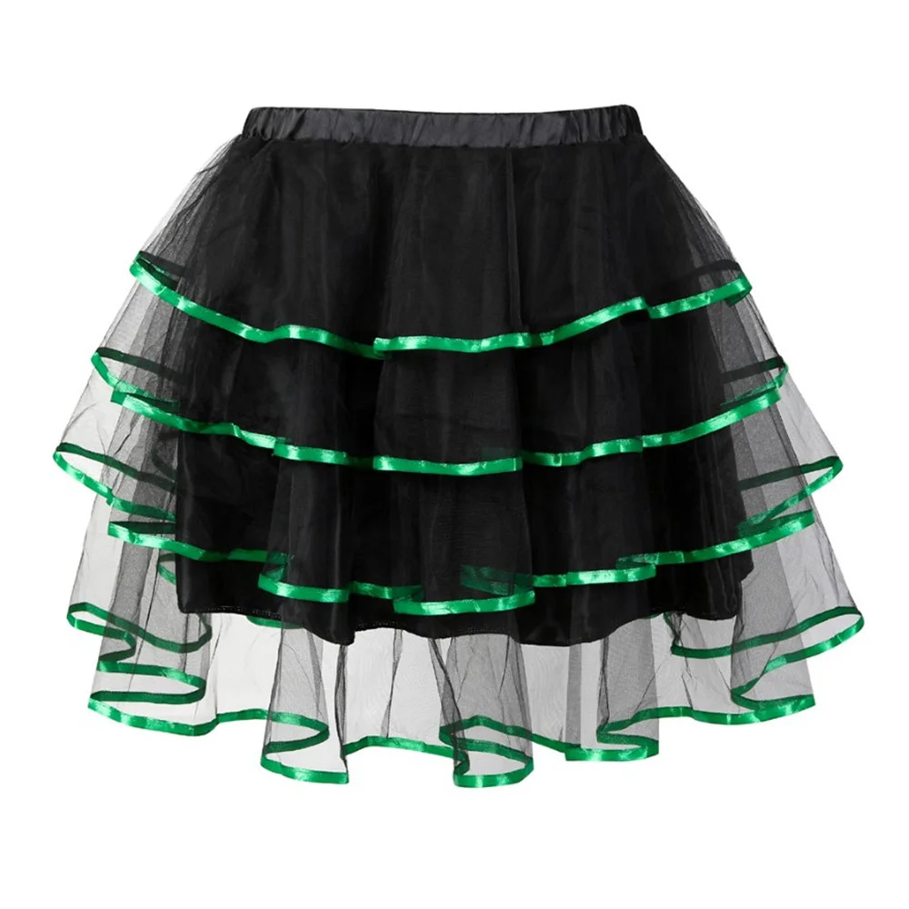 Fashion Sexy Ruffles Layered Skirts Corset Adult Ribbon Trim Black Organza Punk Tutu Skirt Women Cosplay Costume Plus Size