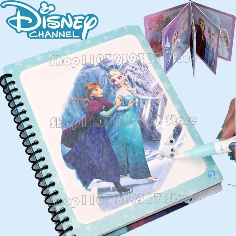 2024 Disney Frozen Puzzle Painting Graffiti Book Cartoon Anime Mickey Spiderman Car Princess Sofia DIY Magic Watercolor Paint