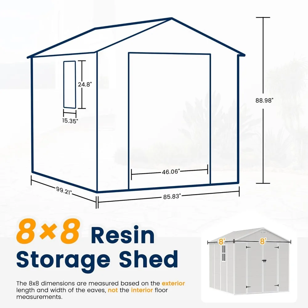 

8 X 8 Ft Resin Storage Shed, Outdoor Garden Shed with Flooring, Plastic Patio Outdoor Storage Shed with Lockable Door