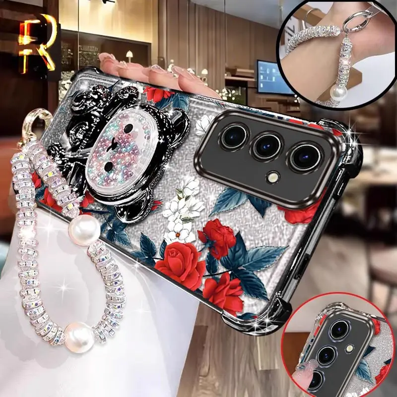 

S 24, чехол-держатель для браслета с красными цветами для Samsung S24 S24FE S24Ultra S25 S25Ultra S23Plus S23FE S23Ultra S22, чехол