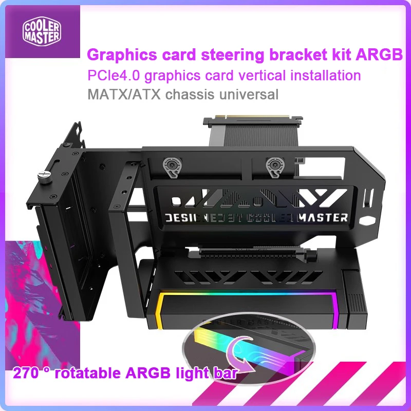 

Cooler Master Graphics card steering bracket kit ARGB PCIe4.0 Extension Cord MATX/ATX chassis universal