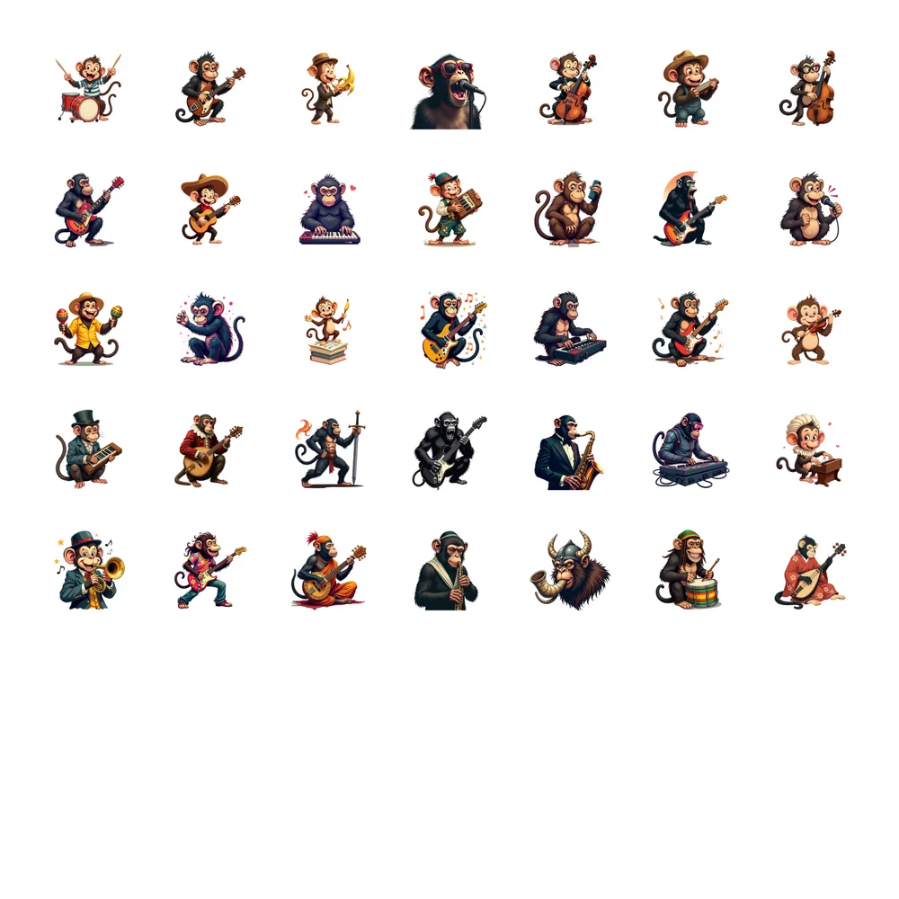 35pcs-100pcs Decals  Small Size Monkey Stickers Band Stickers Musician Stickers for  Instruments Laptops Suitcases