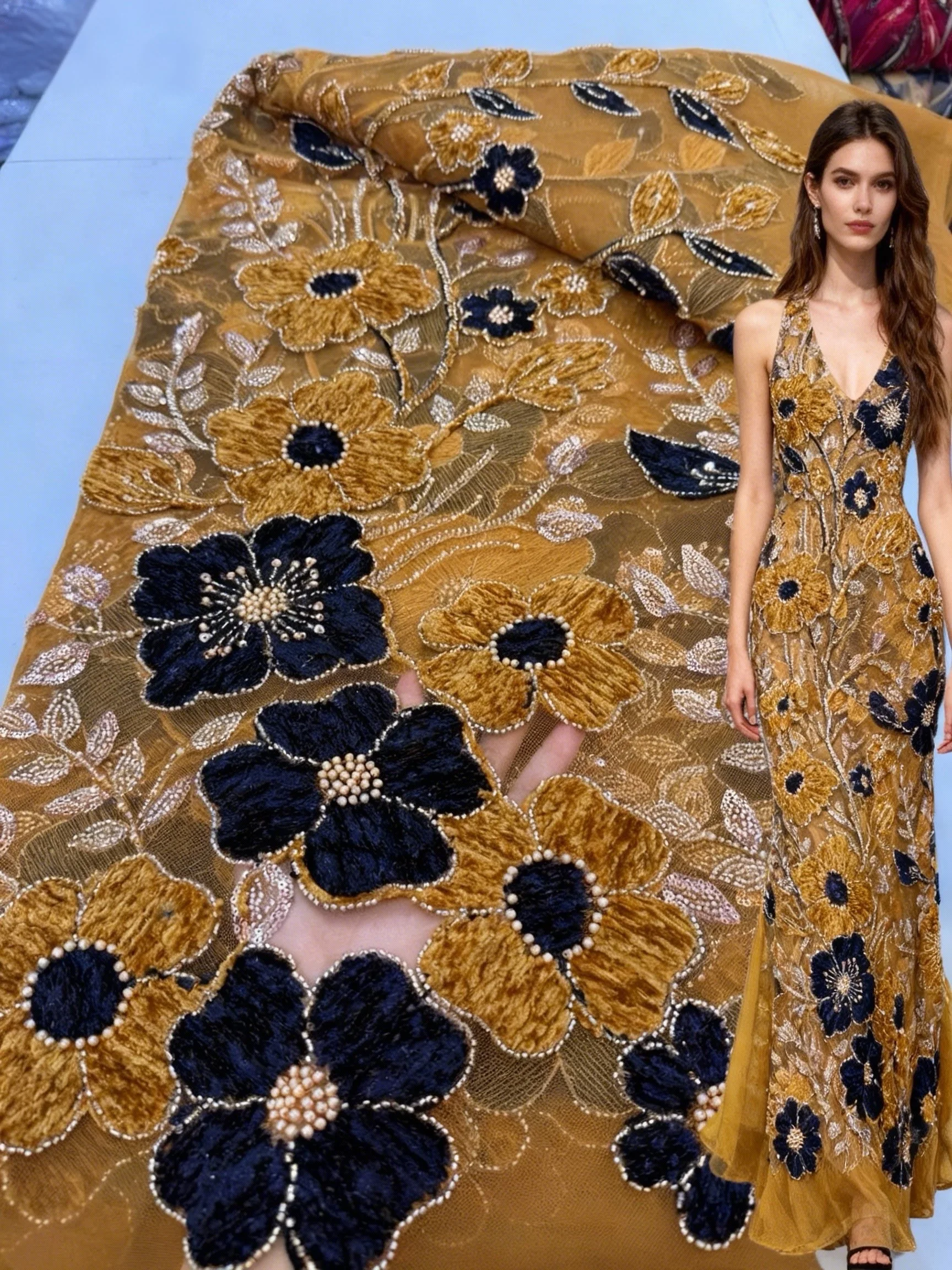 

Luxury Sequins 3D Lace Fabric 2026 High Quality Lace French African Beaded Nigerian Embroidery Mesh Nigerian for Women's Sewing